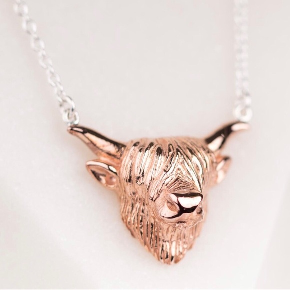 Highland Cow necklace. 16-18”. 18c rose gold vermeil & sterling silver chain. - Picture 3 of 8